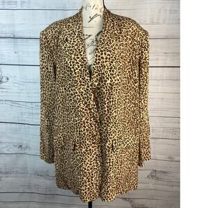 Diane Gilman Blazer Jacket Womens L Animal Print Lined Lapel 100% Silk